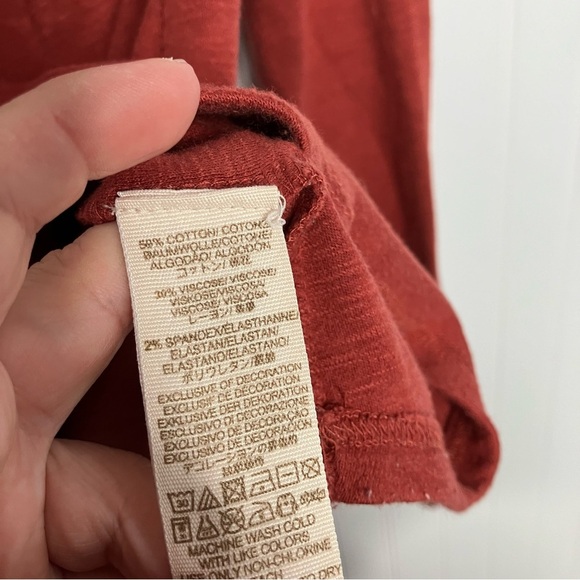 Free People Top Small  Orange Long Sleeve Stretch Lace-up Fall Boho Peasant - Picture 5 of 7